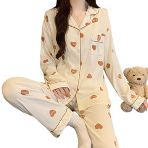 Moda yeni varış kadın uzun kollu uzun pantolon pijama kalp baskılı sevimli ev tekstili - Product Image 1
