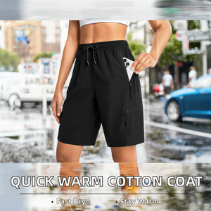 <b>Women</b> Quick Dry Elastic Waist <b>Shorts</b> With Zipper Pockets Summer Outdoor Sports <b>Cargo</b> <b>Shorts</b> <b>Black</b> - Product Image 2