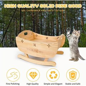 TookinCMO Wooden Cat Cradle <b>Bed</b> Solid Wood Rocking Pet <b>Bed</b> For Indoor Small Cats - Product Image 5