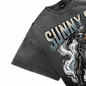 Camisetas de algodón vintage con lavado ácido y efecto desgastado para hombre, transpirables, de corte oversize, con estampado de pingüino punk y letras, de manga corta, para venta al por mayor - Product Image 3