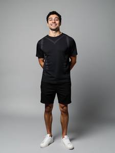 FLW 남성용 반소매 운동 티셔츠 빠른 건조 운동 티셔츠 스포티 스타일 솔리드 디자인 원사 염색 니트 원단 - Product Image 2