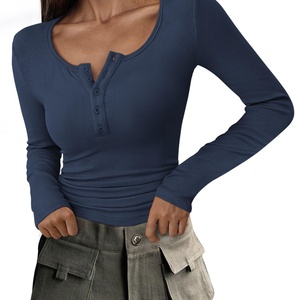 Camisetas de Manga Larga Tejidas para Mujer, Otoño 2025, Camisetas de Manga Larga con Botones, Tejido Acanalado, Corte Ajustado, Blusa Informal Básica - Product Image 5