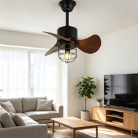 Ventilateur de plafond commercial rétro de 22 pouces avec éclairage, 3 pales en bois massif, moteur DC 6 vitesses, 3000-6000K, OEM