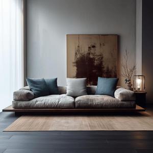 Sofá de Madera Maciza de Pino con Estructura de Mortaja y Espiga, Tapicería de Tela, Estilo Minimalista para Recepción de Hotel - Product Image 5
