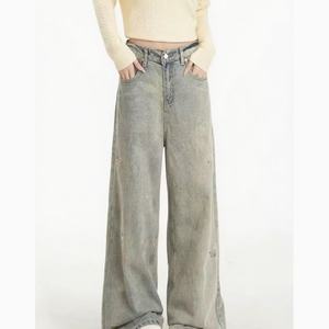 OEM Women's European Vintage <b>Jeans</b> Womens Baggy Pants High Waist Straight Wide Leg <b>Jeans</b> Elegant <b>Embroidered</b> Denim Pants Ladies - Product Image 1