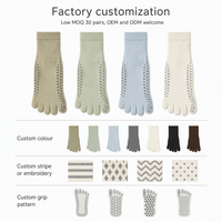 Chaussettes de Pilates antidérapantes à cinq doigts avec logo personnalisé, en coton doux, chaussettes de yoga à grip, fabrication OEM ODM, faible MOQ 30 paires