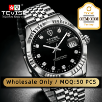 Montre automatique de luxe pour homme TEVISE, montre sertie de diamants, cadran personnalisé, montres mécaniques étanches pour homme