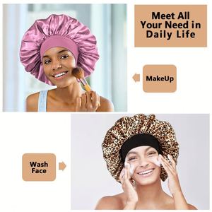 Gorro de Dormir Extra Grande de Satén con Banda Elástica Ancha, Gorro de Noche Sedoso para Mujeres con Cabello Rizado, Logotipo Personalizado, Venta al Por Mayor - Product Image 4