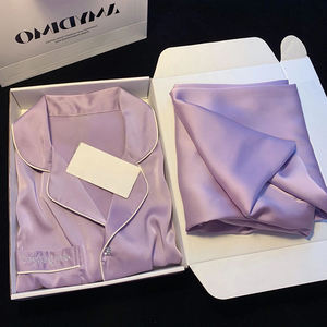 Pijama yeni uzun kollu uzun pantolon japon düz renk eğlence buz ipek ev tekstili takım dışında takılabilir - Product Image 6