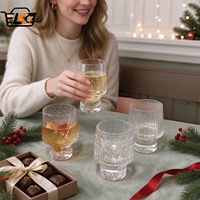 Verre à pied personnalisé vintage en verre côtelé gaufré, avec base étagée, pour cocktails, whisky, café glacé – Vaisselle esthétique