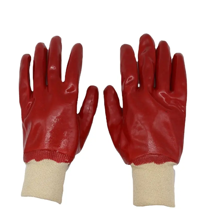 Guantes de trabajo de algodón a prueba de aceite, de PVC, Color Rojo