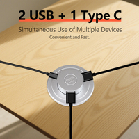 Prise de courant encastrée escamotable pour mobilier, 2 ports USB-A + 1 port USB-C, ronde, dissimulée, pour canapé, bureau, table, recharge de téléphone - Vente en gros
