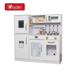 Hot Selling Cooking Pretend Play Modern White Wooden Kitchen Toy For Kids W10C529D