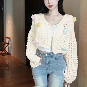 Top tricoté printemps-automne avec décoration étoile 3D, cardigan de protection solaire - Product Image 2