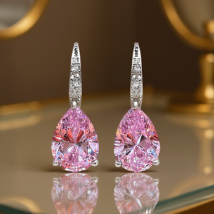 Orecchini Pendenti Lalit in Cristallo Rosa, Argento 925, Forma a Goccia d'Acqua, Montatura a Griffe, Gioielli di Lusso da Sposa per Donne - Product Image 2