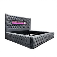 Cadre de lit King Size de luxe rembourré avec télécommande, cheminée et haut-parleurs pour la vente en gros de meubles de maison