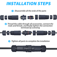 Conector impermeable YXY M20 IP68 2 3 4 pines adaptadores de cable eléctrico de tipo recto conector de fuente de alimentación negro