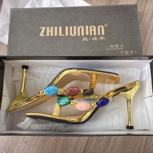 Zapatos de Tacón Dorados y Sensuales para Mujer, Sandalias Flip-Flop, Tendencia 2025 - Product Image 6