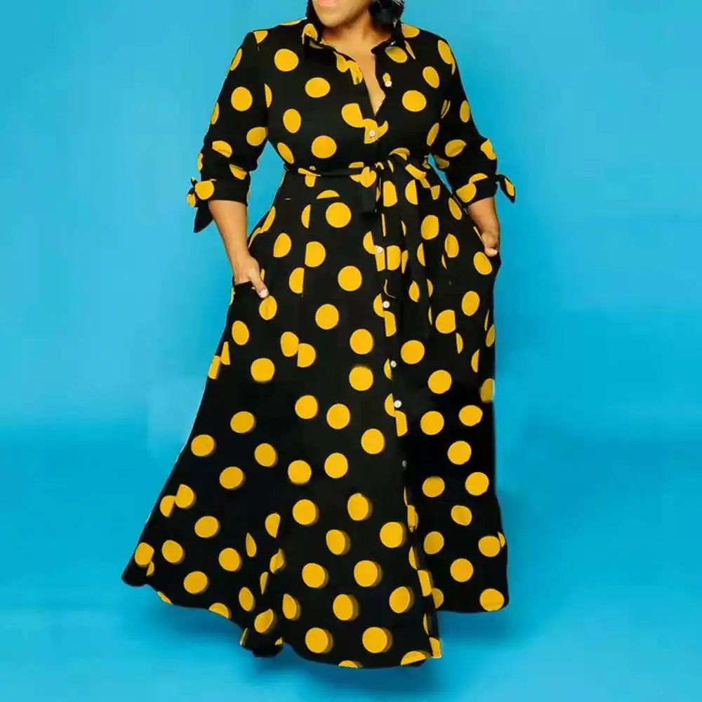 J & H Fashion Drop Verzending [Plus Size Shirt Lange Mouw Polka Dot Gedrukt Jurk