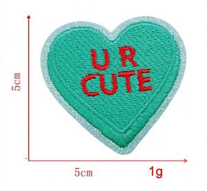 Stock 5cm Iron on Colorful Glitter Edge Embroidered Heart With Words Valentine Patch for <b>Hat</b> <b>Bag</b> Decoration - Product Image 3