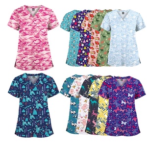 Nouvelles tendances noël imprimé hôpital médical gommages femmes soins infirmiers gommage hauts personnalisé noël infirmières travail porter des vêtements - Product Image 2