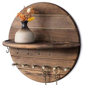 Wooden Wall Mounted Storage Rack Round Key And Glasses Organizer Entryway Decorative <b>Shelf</b> - Product Image 1