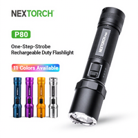 Linterna Táctica Recargable P80 con Función Estroboscópica de un Solo Paso, 2100 Lúmenes LED UV, Resistente al Agua IP67, Cuerpo de Aleación de Aluminio, Garantía de 10 Años, RoHS