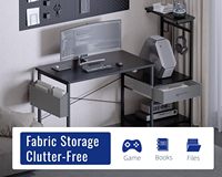 Bureau compact rose pour le travail, l'étude et l'écriture à domicile, avec rangement latéral, étagère pour imprimante et tiroirs, idéal pour PC et jeux vidéo