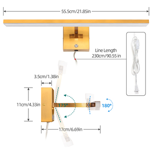 Modern Brass Wall Lamp LED Vanity <b>Light</b> 3500K Warm White Rectangular Mirror Fixture for Bathroom Ceiling Mount - Product Image 4