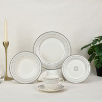 Service de table en porcelaine écologique 20 pièces avec bord doré – Vaisselle de luxe pour salades, soupes, bols et assiettes
