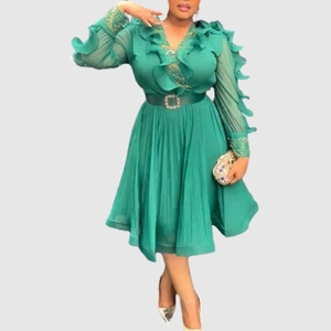 ชุดเดรสผู้หญิงไซส์ใหญ่สไตล์แอฟริกันแบบใหม่ พร้อมดีเทลขอบไม้และผ้าชีฟองจีบแฟชั่น - Product Image 1