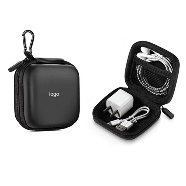 Customized Black Waterproof EVA Earphone Carrying Case, Hard Shell Zipper Protective Storage Bag Portable Travel Earbud Pouch