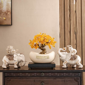 High-End Chinese Epoxy <b>Resin</b> Folk Art <b>Sculpture</b> Lucky Elephant Pair Figurine for Living Room TV Cabinet Home Entrance Ornament - Product Image 1