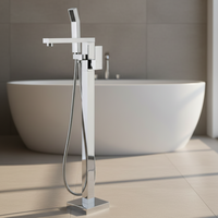 Mitigeur de baignoire et de douche sur pied en laiton, design contemporain carré, monocommande, avec fonction cascade douce, pour salle de bain