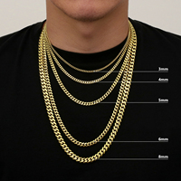 KRKC Vente en Gros Chaîne Homme en Acier Inoxydable Plaqué Or 14k Maillons Cubains Miami, Fermoir Mousqueton, Épaisseurs 3mm 4mm 5mm 6mm 8mm