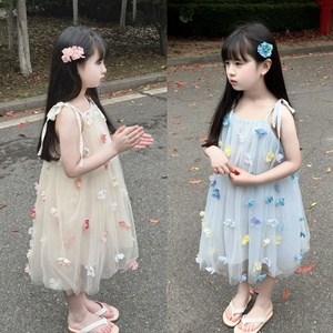 Abito Estivo 2026 per <span class=keywords><strong>Bambina</strong></span>, Stile Super Fatato con Spalline, Fiori 3D, Tulle e Pizzo Senza Maniche - Product Image 3