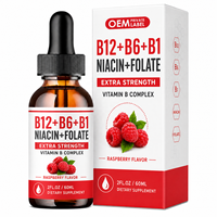 OEM Vitamin B12 Cair Bentuk Tetes Methylcobalamin B12 Cair Bentuk Tetes dengan B6 B1 Niacin Folate untuk Energi, Dukungan Otak dan Jantung