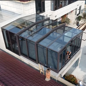 Véranda murale rétractable 4 saisons en aluminium et verre pour villas et hôtels avec toit en verre trempé - Product Image 3