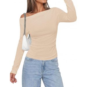 Foxa เสื้อลำลองเปิดไหล่แขนยาวสำหรับผู้หญิง, เสื้อผ้า Y2K ลำลองมีระบาย - Product Image 6