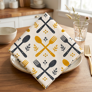 Serviette en coton imprimé de qualité supérieure avec motif cuillère et fourchette croisées – Serviette de table moderne pour cuisine, restaurant, hôtel et maison - Product Image 5