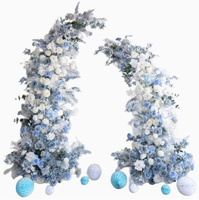 Arche de mariage de luxe faite à la main en soie bleu poussière avec fleurs, qualité supérieure, magnifique arche de mariage avec roses
