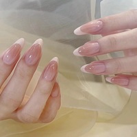 Faux ongles pré-dessinés, style français minimaliste, amovibles, courts, en forme d'amande, autocollants pour ongles, importés
