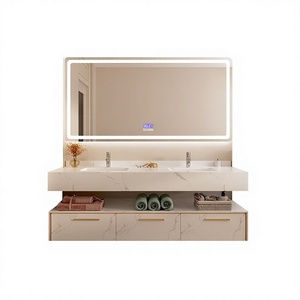 Specchio Intelligente con Doppio Lavabo, Mobile <span class=keywords><strong>Bagno</strong></span> di Lusso in Acciaio Inox da Parete Tutto-in-Uno, Larghezza 60cm - Product Image 1