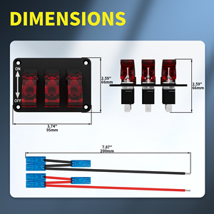 Interrupteur à bascule <span class=keywords><strong>3</strong></span> en 1 20A 12VDC avec LED rouge éclairée ON-OFF, <span class=keywords><strong>3</strong></span> gangues, panneau de course automobile avec couvercle de sécurité pour avion - Product Image 2