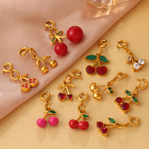 จี้รูปเชอร์รี่ สแตนเลสสตีล ชุบทอง 18k ประดับด้วยเพชรเทียม เครื่องประดับแฟชั่นสำหรับผู้หญิง ของขวัญ อุปกรณ์เสริม - Product Image 1