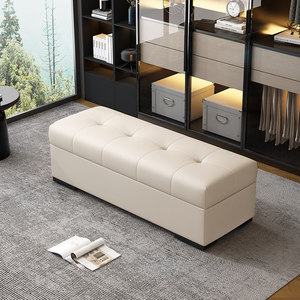 Banc ottoman moderne capitonné pour entrée, avec rangement, repose-pieds et siège rembourré pour chambre et salon - Product Image 1