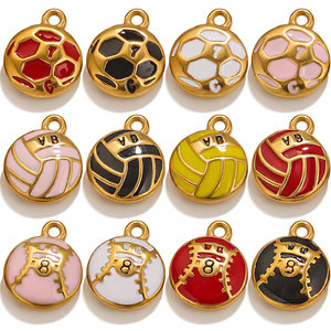 สำหรับจี้เคลือบสีสำหรับกีฬา |   การออกแบบฟุตบอล วอลเลย์บอล ซอคเกอร์ เบสบอล |   เครื่องประดับแฟชั่น DIY ชุบทอง PVD บนสแตนเลสสตีล - Product Image 3