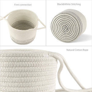 Panier suspendu en corde de coton, panier suspendu pour pot de fleurs, panier suspendu, panier tressé en paille et rotin pour plantes vertes, panier tressé à la main pour la maison - Product Image 3