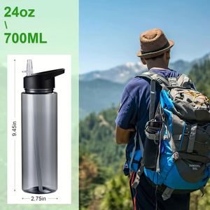 Botella de Agua Deportiva de Plástico Transparente de 710 ml (24 oz) con Logotipo Personalizado, Ecológica, 2 en 1 con Pajita y Tapa con Asa, Libre de BPA - Product Image 4