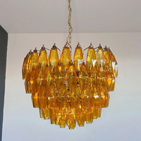 Lustre en verre ambré médiéval français, verre soufflé à la main, chaîne en bronze, luminaire suspendu vintage pour villa, salle à manger, hôtel